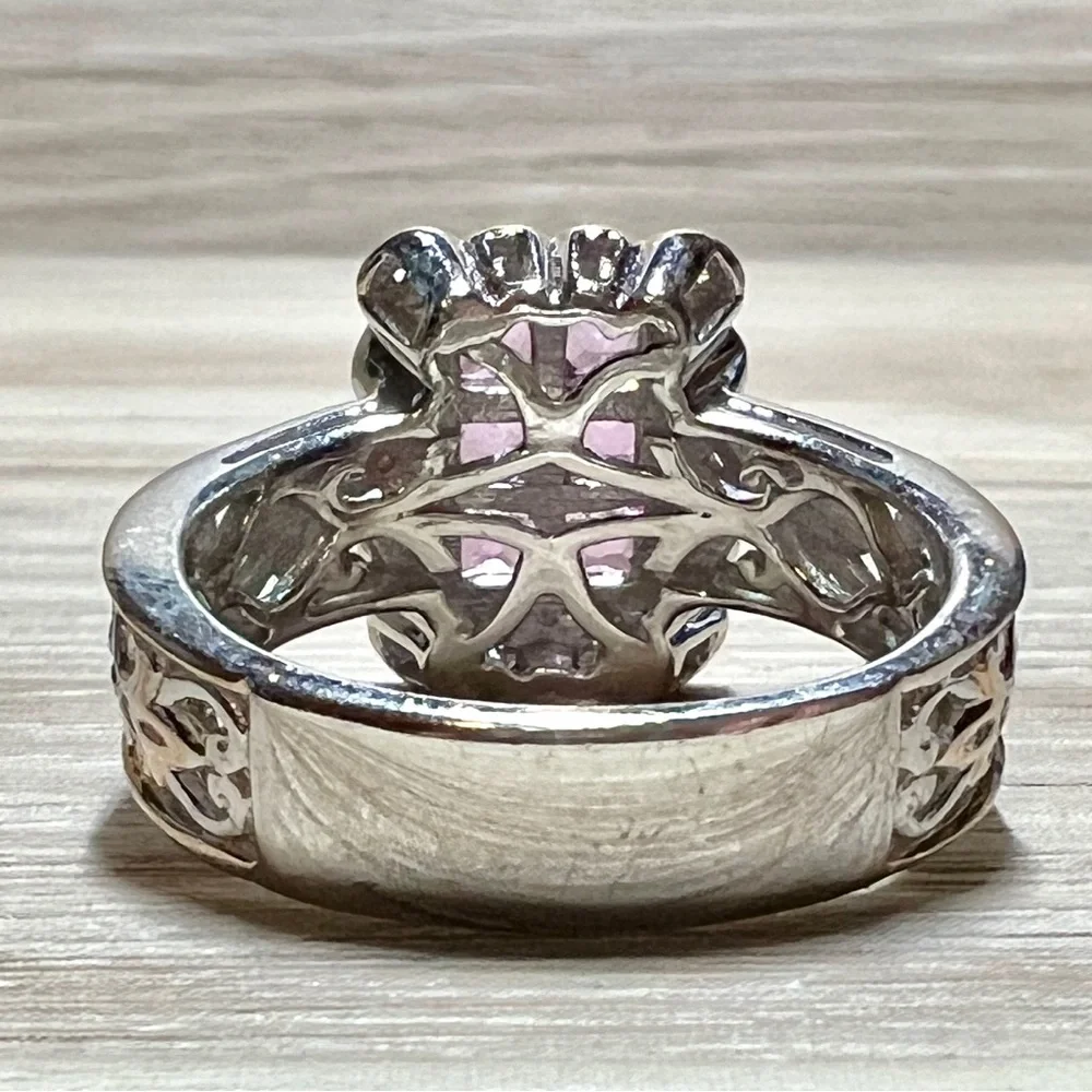 Gems En Vogue Sterling Silver 1.05ctw Pink Sapphire Cluster Ring, Size 8, 6g - Picture 4 of 10